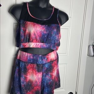 Galaxy Print Crop Top & Shorts Pajama Set Size 2X